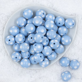 20mm Ice Blue with White Polka Dots Bubblegum Beads