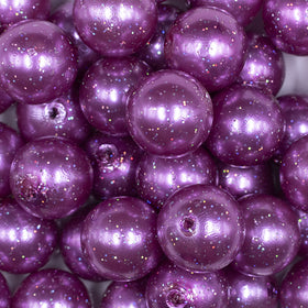 20mm Iris Purple with Glitter Faux Pearl Bubblegum Beads