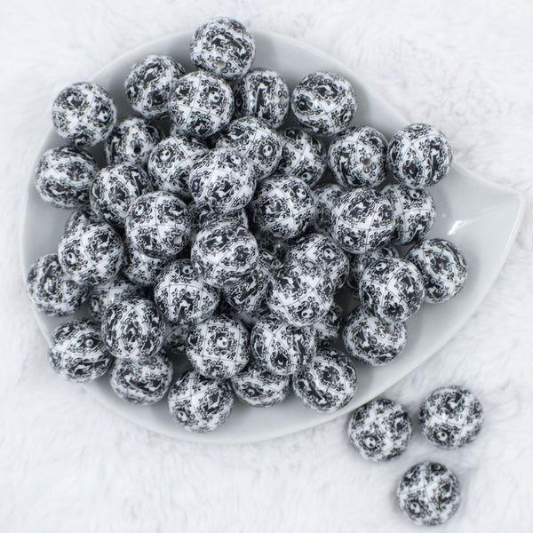 Top view of a pile of20mm Black & White Jack Skellington Print Acrylic Chunky Bubblegum Beads