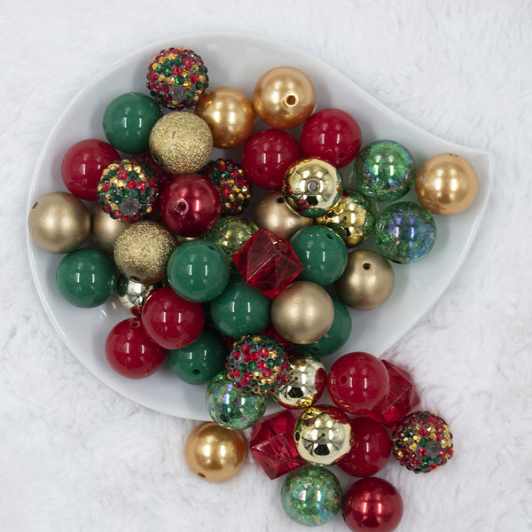Top view of a pile of  20mm Jingle Bells Acrylic Bubblegum Bead Mix [50 Count]