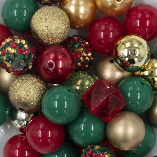 Close up view of a pile of  20mm Jingle Bells Acrylic Bubblegum Bead Mix [50 Count]