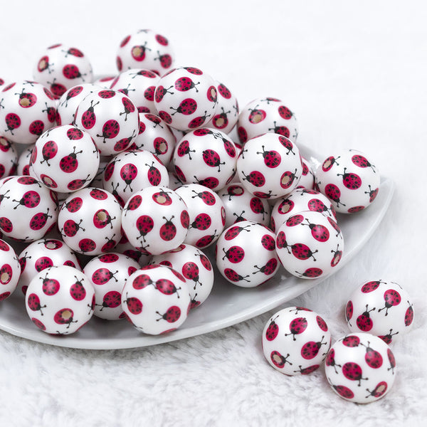 Front view of a pile of Ladybug Print Chunky Acrylic Bubblegum Beads [10 Count]