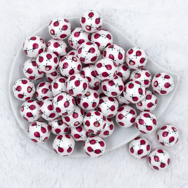 Top view of a pile of Ladybug Print Chunky Acrylic Bubblegum Beads [10 Count]