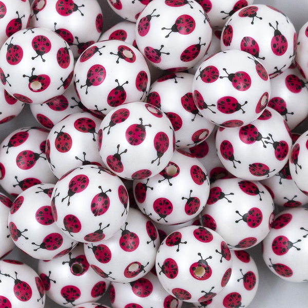 Close up view of a pile of Ladybug Print Chunky Acrylic Bubblegum Beads [10 Count]