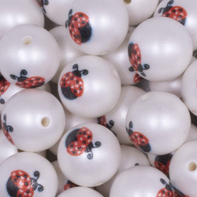 20mm Ladybug print on Matte White Acrylic Bubblegum Beads