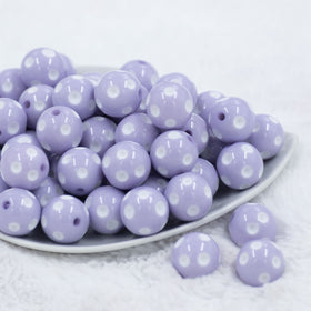 20mm Light Purple with White Polka Dots Acrylic Bubblegum Beads