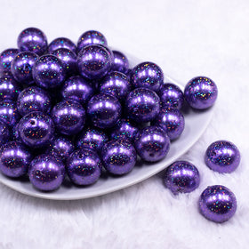 20mm Dark Purple with Glitter Faux Pearl Bubblegum Beads