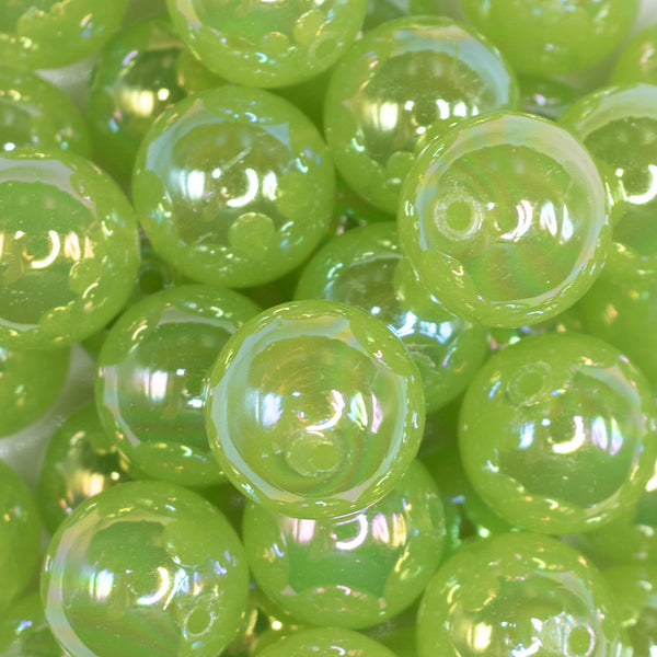 close up view of a pile of 20mm Lime Green Jelly AB Acrylic Chunky Bubblegum Beads