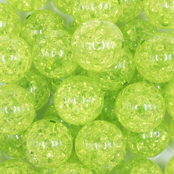 close up view of a pile of 20mm Lime Green Crackle AB Bubblegum Beads