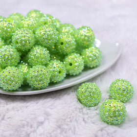 20mm Lime Green Flower Rhinestone Bubblegum Beads
