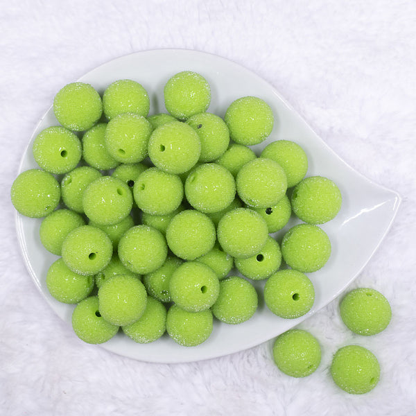 Top view of a pile of 20mm Lime Green Sugar Glass Bubblegum Beads