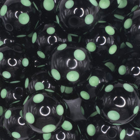20mm Green Polka Dots on Black Bubblegum Beads