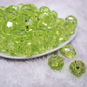 20mm Lime Green Transparent Faceted Bubblegum Beads