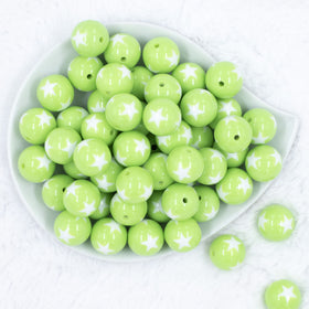 20mm Lime Green with White Stars Bubblegum Beads