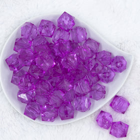 20mm Magenta Purple Transparent Cube Faceted Bubblegum Beads
