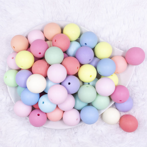 Top view of a pile of 20mm Matte Pastel Solid Color Mix Acrylic Bubblegum Beads Bulk [Choose Count]