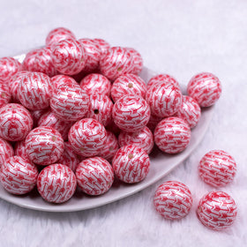 20mm Red Arrows Print on Matte White Bubblegum Beads