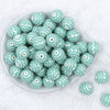 Top view of a pile of 20mm Mint Green Chevron Print Bubblegum Beads