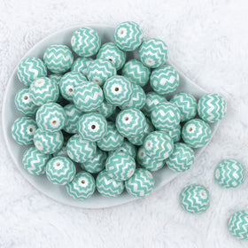 20mm Mint Green Chevron Print Bubblegum Beads