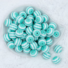 20mm Mint Green with White Stripes Bubblegum Beads