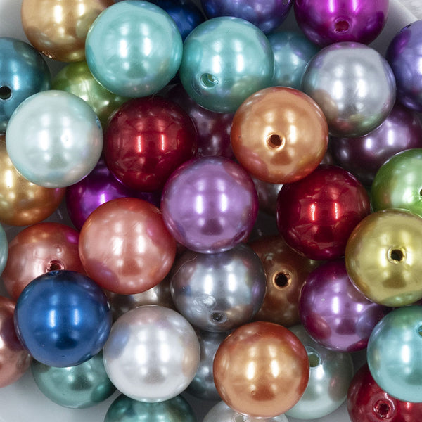 Close up view of a pile of 20mm Mixed Pearl Color Mix Acrylic Bubblegum Beads Bulk [100 Count]