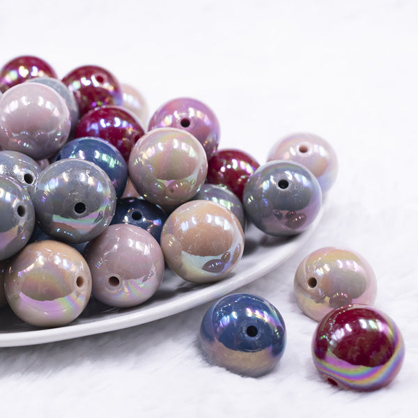 front view of a pile of 20mm Dark Solid AB Fall Acrylic Bubblegum Bead Mix - Choose Count