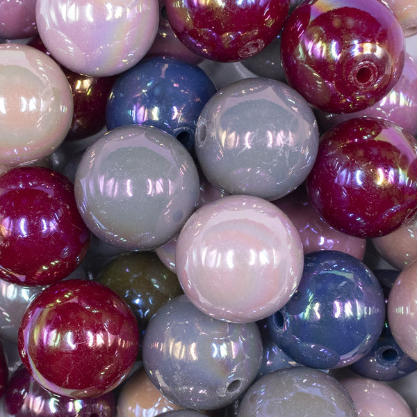 close up view of a pile of 20mm Dark Solid AB Fall Acrylic Bubblegum Bead Mix - Choose Count