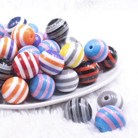 20mm Mixed Specialty Stripes Resin Chunky Bubblegum Jewelry Beads