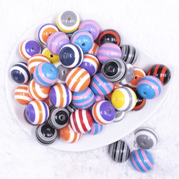 top view of a pile of 20mm Mixed Specialty Stripes Resin Chunky Bubblegum Jewelry Beads
