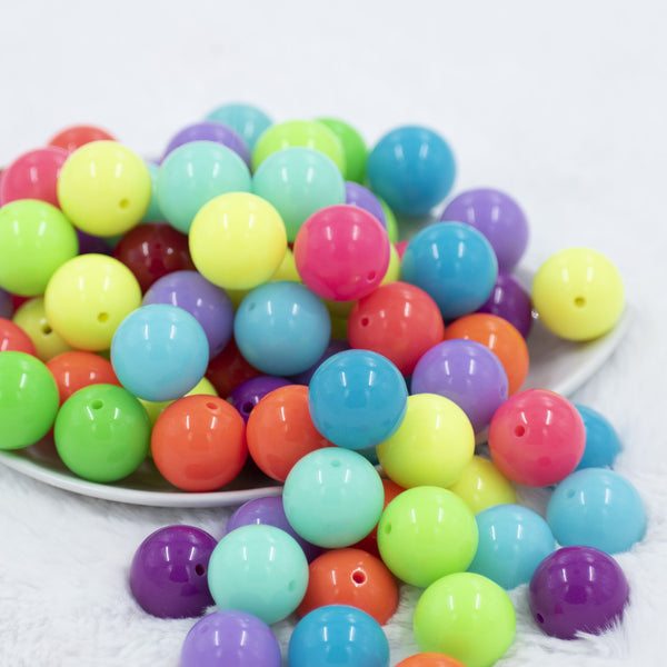 Front view of a pile of 20mm NEON Solid Color Mix Acrylic Bubblegum Beads Bulk [100 Count]