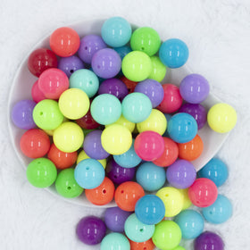 20mm Neon Solid Color Mix Acrylic Bubblegum Beads Bulk