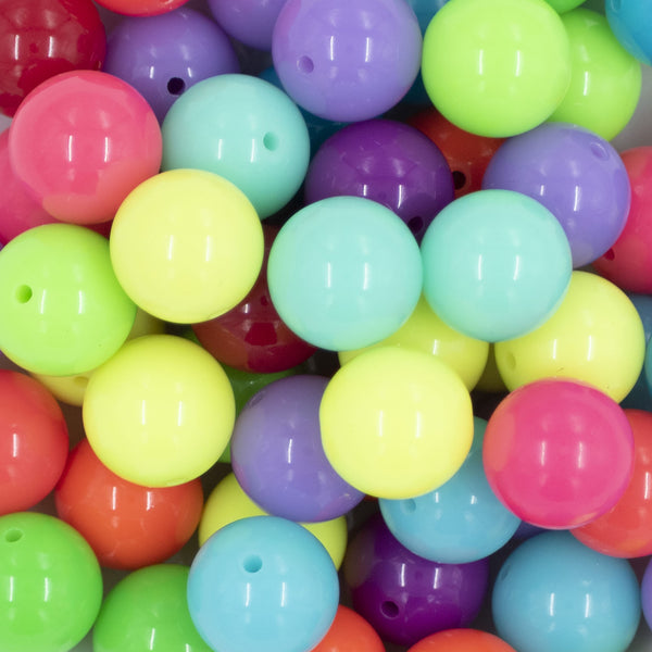 Close up view of a pile of 20mm NEON Solid Color Mix Acrylic Bubblegum Beads Bulk [100 Count]