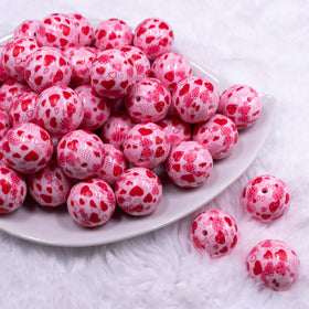 20mm Red Multiple Hearts on Pink opaque Acrylic Bubblegum Beads