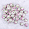 20mm Green & Pink Music Notes print on Matte White Acrylic Bubblegum Beads