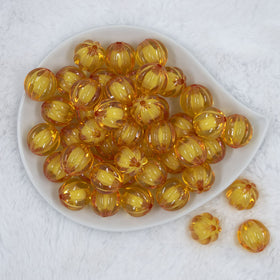 20mm Mustard Yellow Transparent Pumpkin Shaped Bubblegum Bead