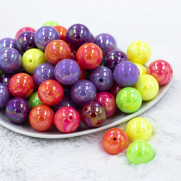Front view of a pile of 20mm Neon Solid AB Mix Acrylic Bubblegum Beads Bulk [Choose Count]