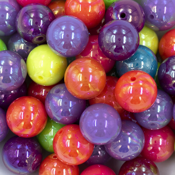 Close up view of a pile of 20mm Neon Solid AB Mix Acrylic Bubblegum Beads Bulk [Choose Count]