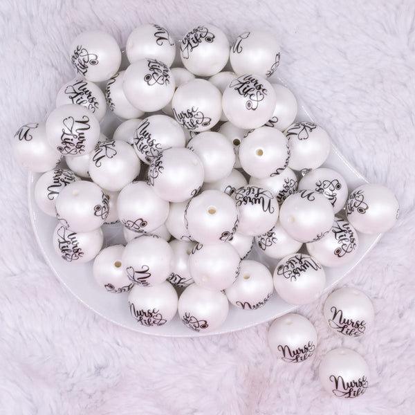 top view of a pile of 20mm Nurse Life Print Chunky Acrylic Bubblegum Beads [10 Count]