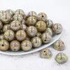 Front view of a pile of 20mm Olive Green Solid AB Bubblegum Beads