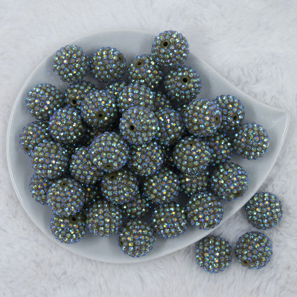 Top view of a pile of 20mm Olive Rhinestone AB Bubblegum Beads
