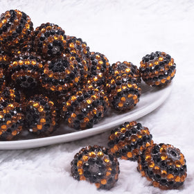 20mm Orange and Black Striped Rhinestone Acrylic Bubblegum Beads