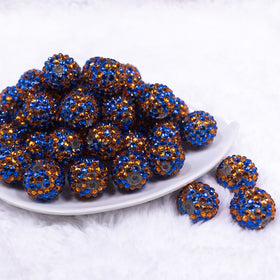 Orange & Blue Confetti Rhinestone AB Bubblegum Beads