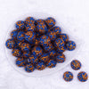 Top view of a pile of Orange & Blue Confetti Rhinestone AB Bubblegum Beads