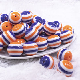 20mm Orange and Purple Stripes Bubblegum Jewelry Beads