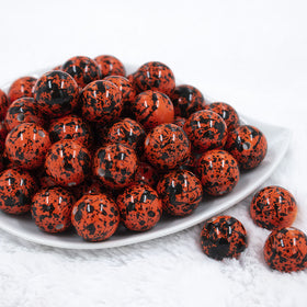 20mm Orange with Black Splatter Chunky Acrylic Bubblegum Beads