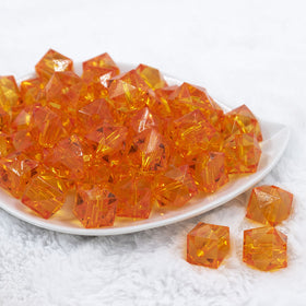 20mm Orange Transparent Cube Faceted Pearl Bubblegum Beads
