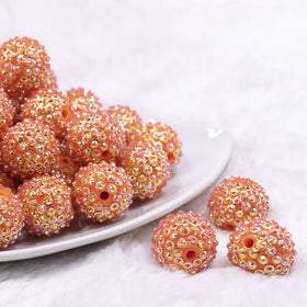 20mm Orange Flower Rhinestone Bubblegum Beads