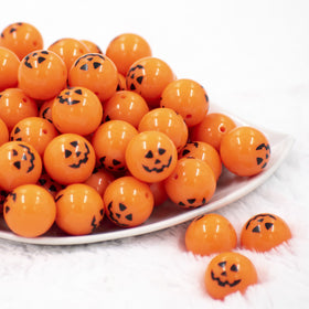 20MM Jack O Lantern Pumpkin Face Halloween print Chunky Bubblegum Beads