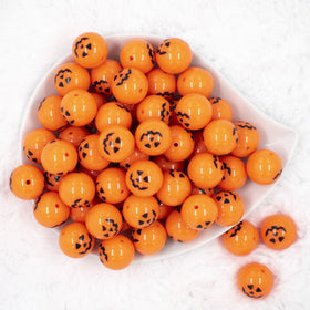 20MM Jack O Lantern Pumpkin Face Halloween print Chunky Bubblegum Beads