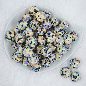 20mm Orange, Lime & Black Confetti Rhinestone AB Bubblegum Beads